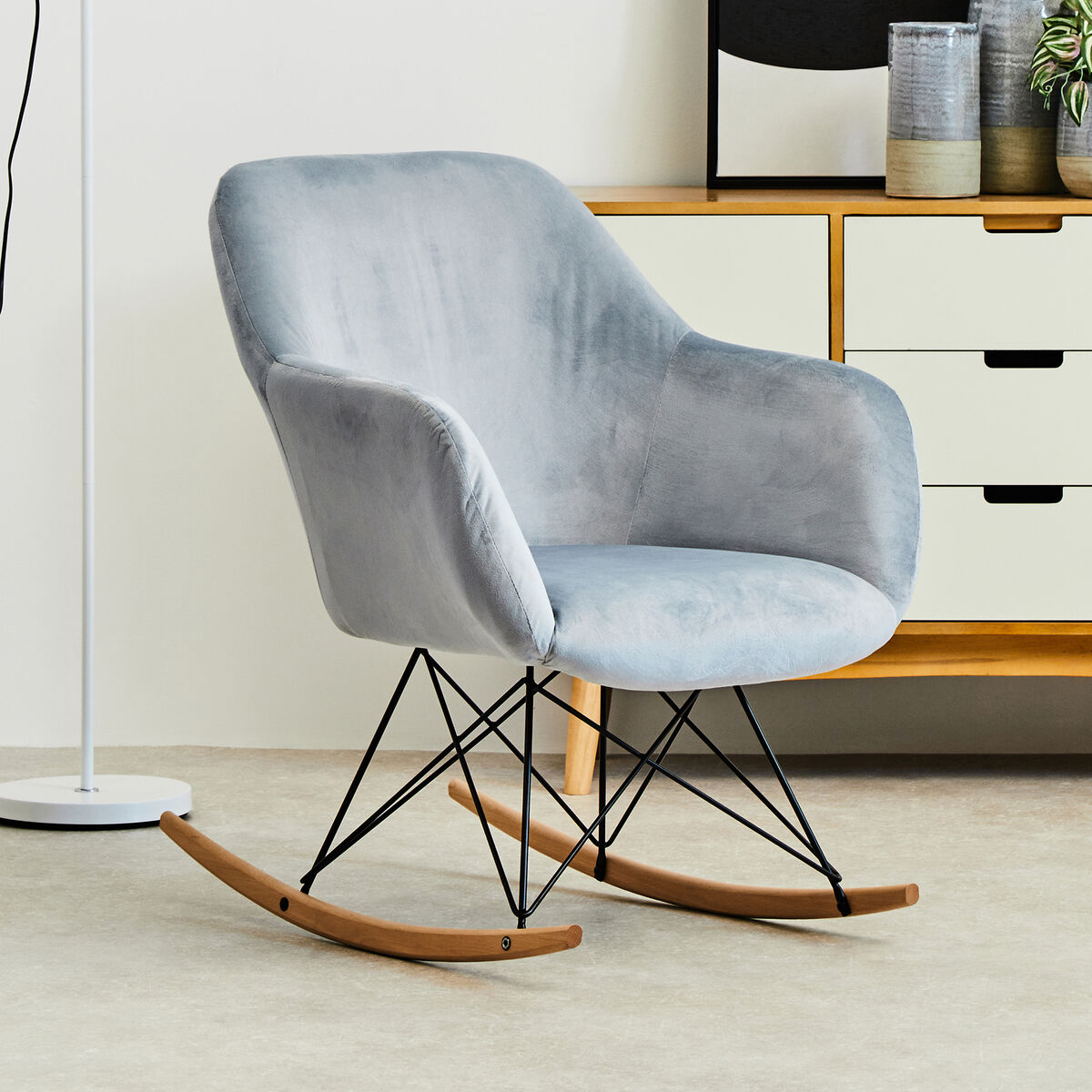 Stockholm Small Blue Velvet Rocking Chair