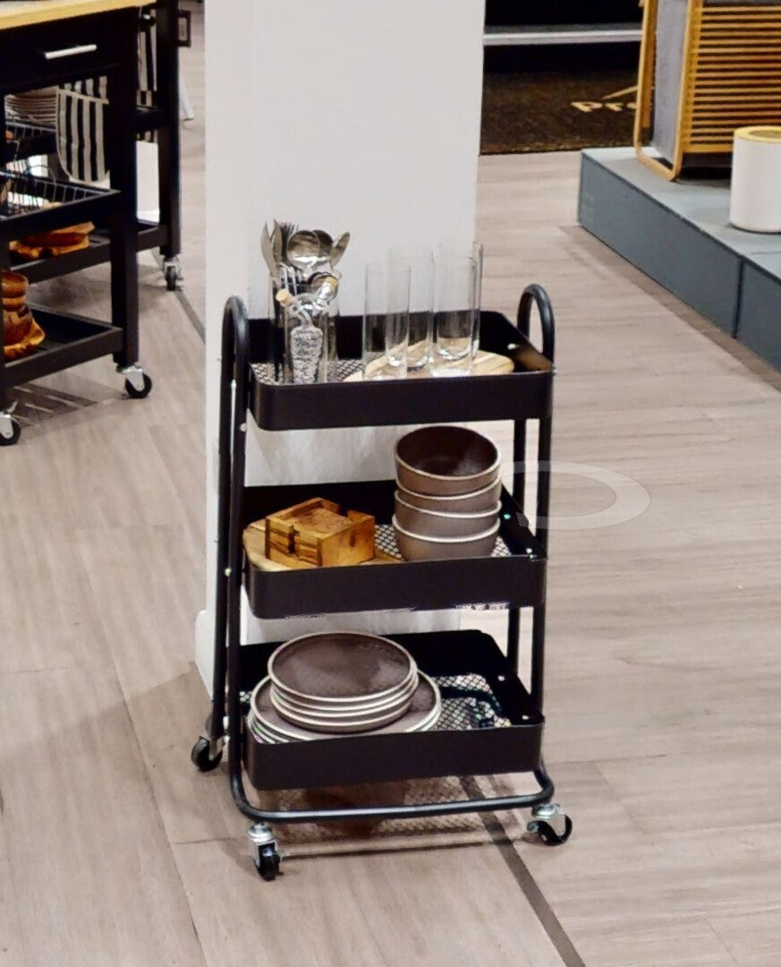 Acero Three Tier Black Metal Trolley