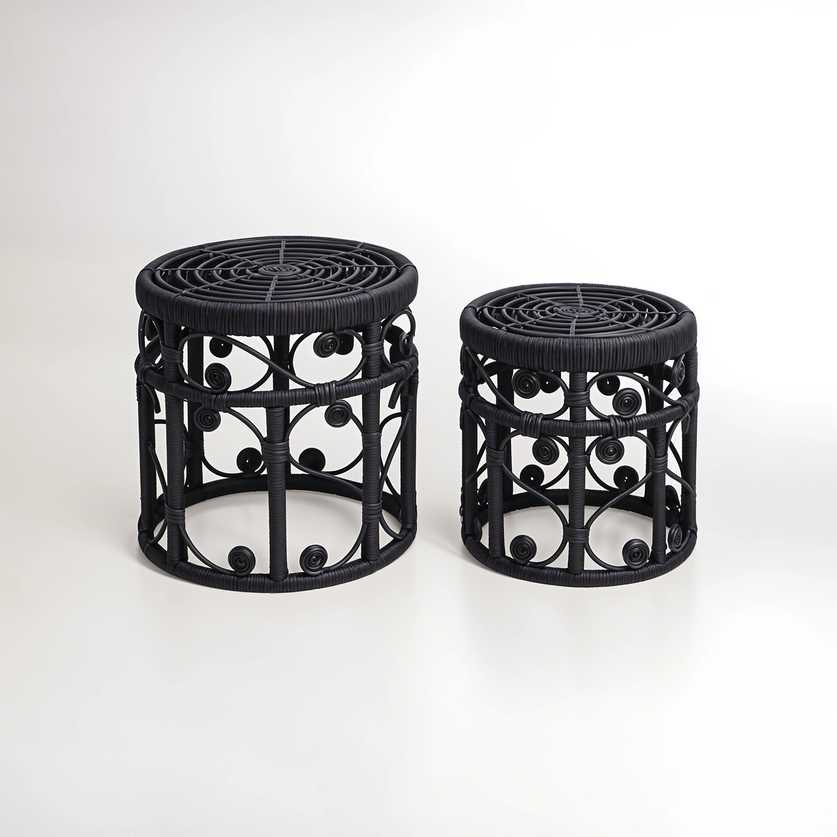 Mataram Set Of Two Black Natural Rattan Tables