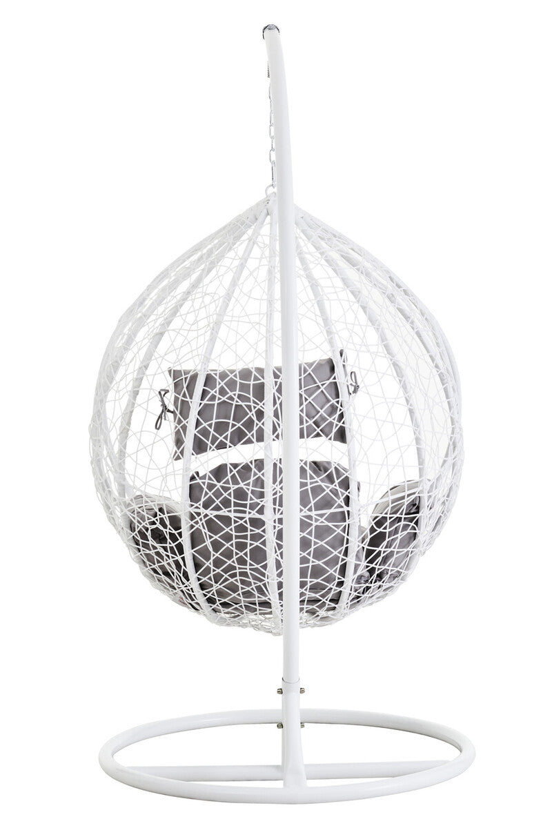 Goa White Rattan Effect Hanging Chair with Grey Cushions