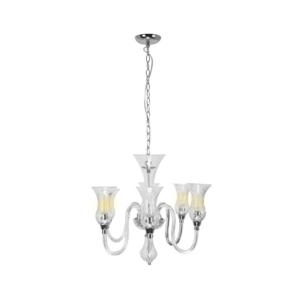 Abelia Glass and Chrome 6 Arm Chandelier