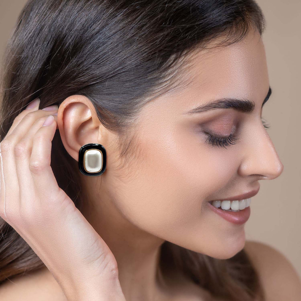 Belle Black Enamel and Pearl Clip on Earrings