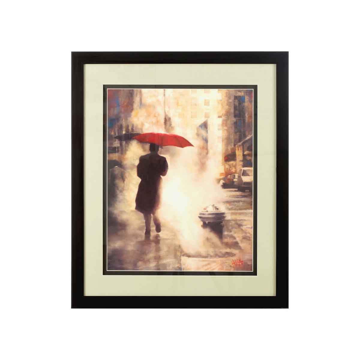 City Framed Man Under Umbrella Wall Art