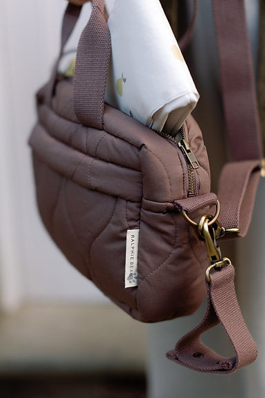Quilted Stroller Bag - Mocha/Pears Print