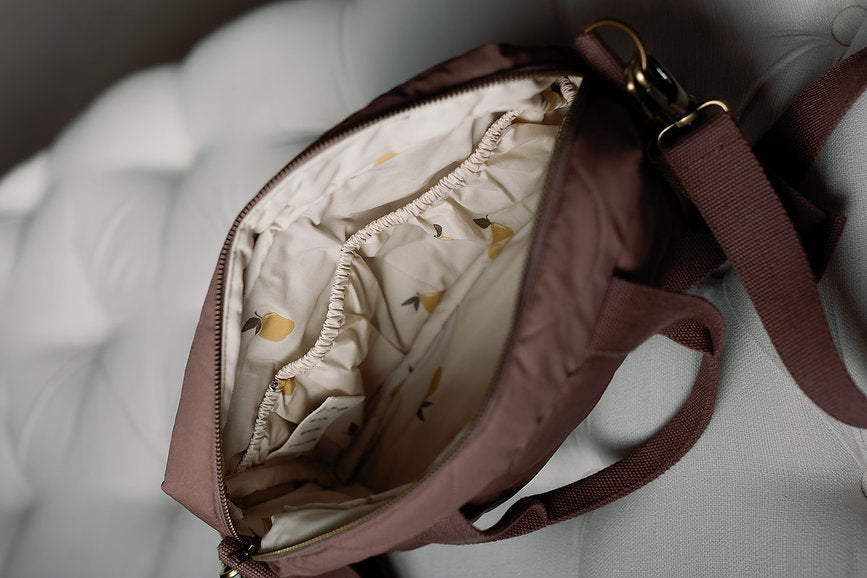 Quilted Stroller Bag - Mocha/Pears Print