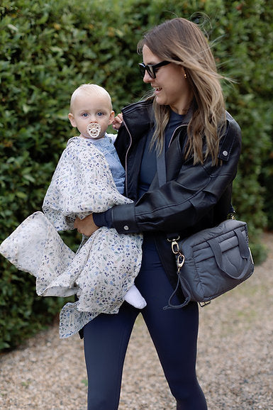 Quilted Stroller Bag - Slate/Wildflower Print