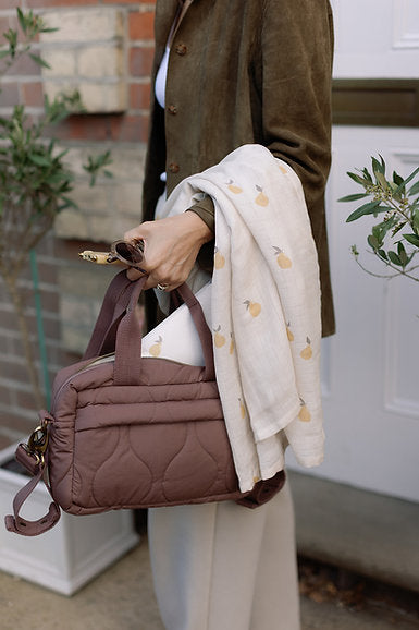 Quilted Stroller Bag - Mocha/Pears Print
