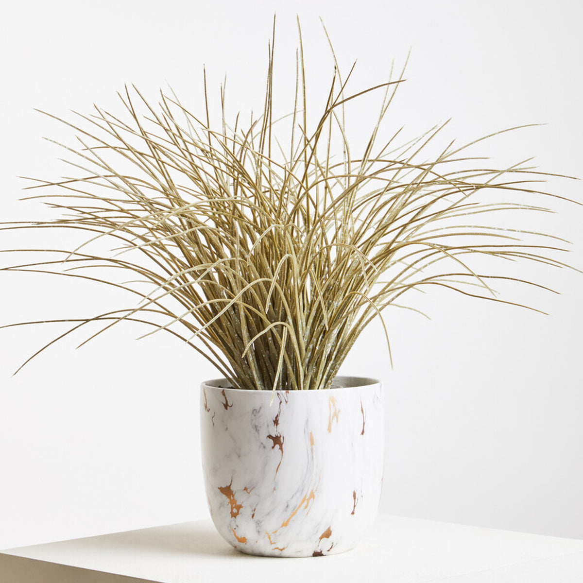 Fiori Grass Plant in a White Marble Effect Pot