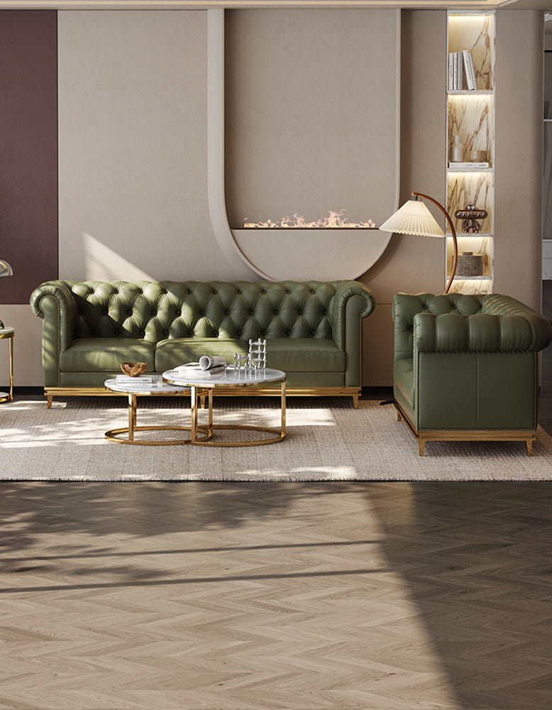 Abbado Chesterfield Three Seater Sofa, Real Leather