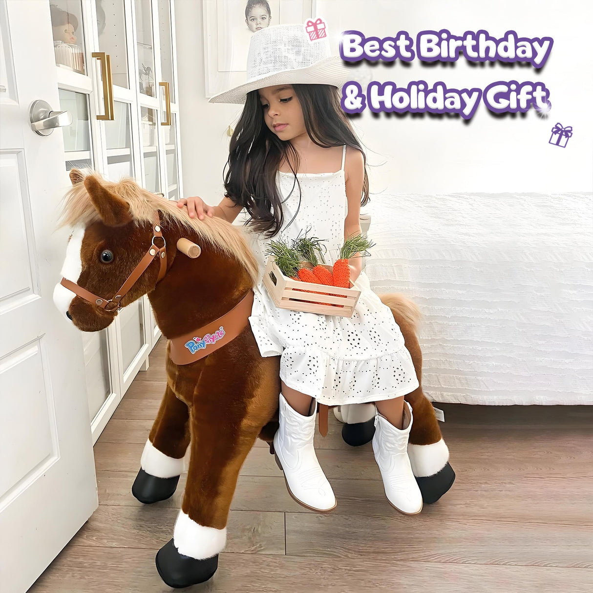 Ride-on Pony Toy Age 4-8 Brown(UK&EU in Stock)
