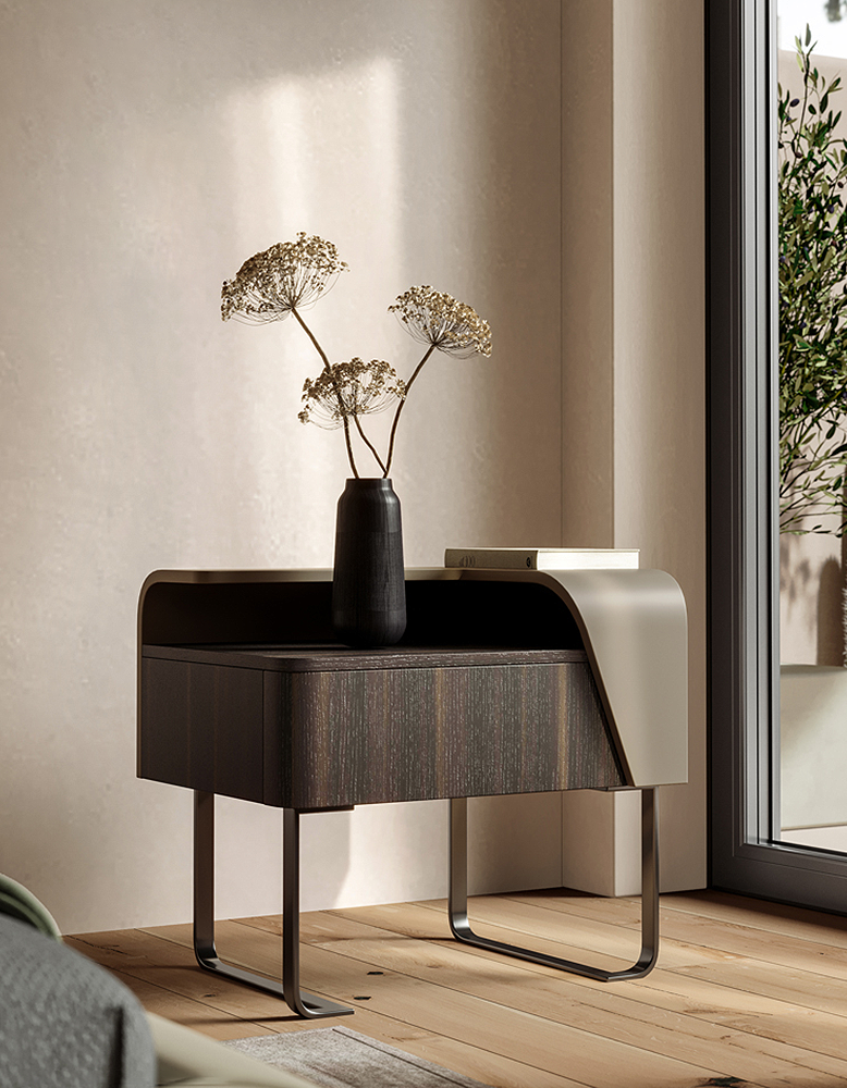 Aella Contemporary Bedside Table, Solid Wood