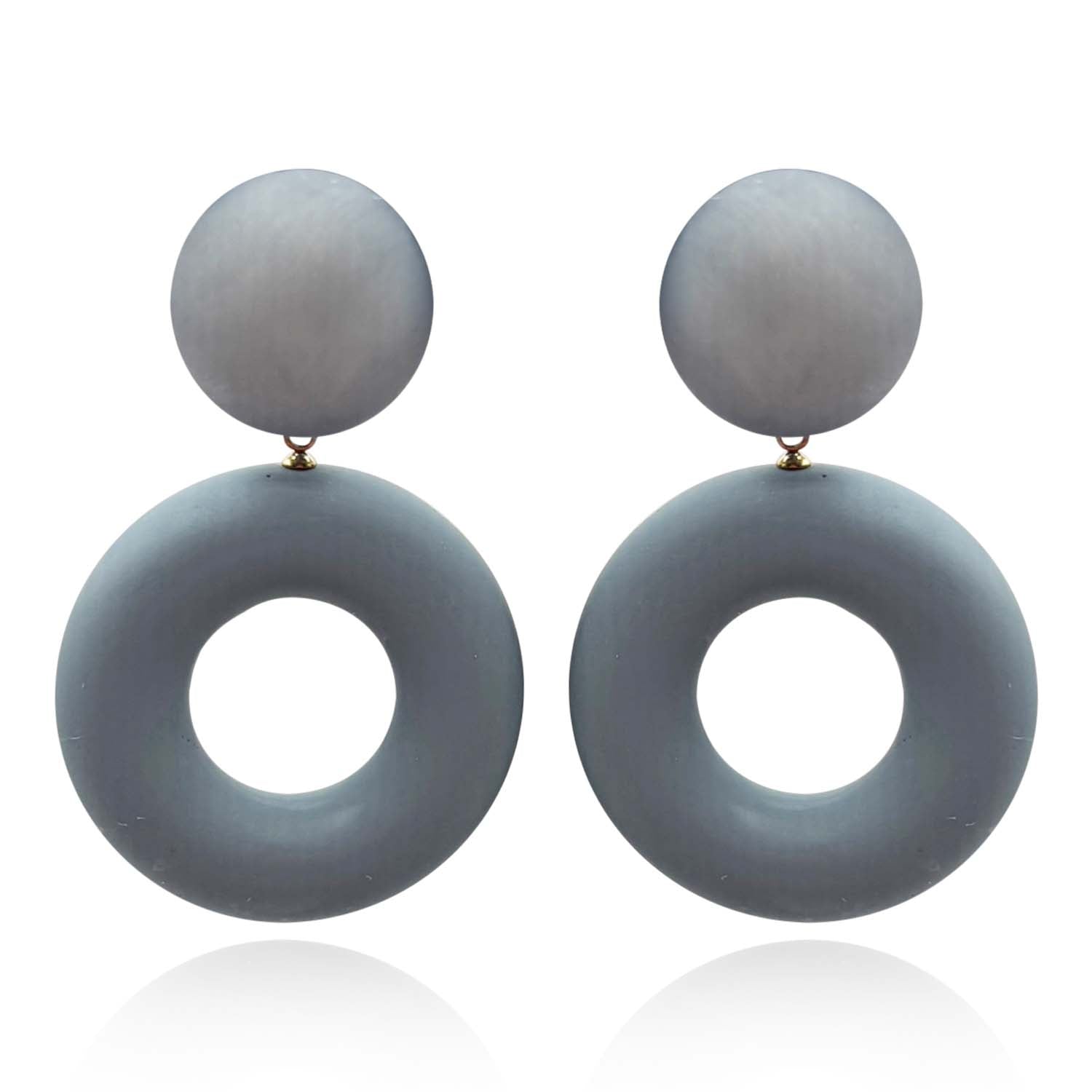 Lucia French Grey Resin And Matte Rubber Clip Drop Earrings