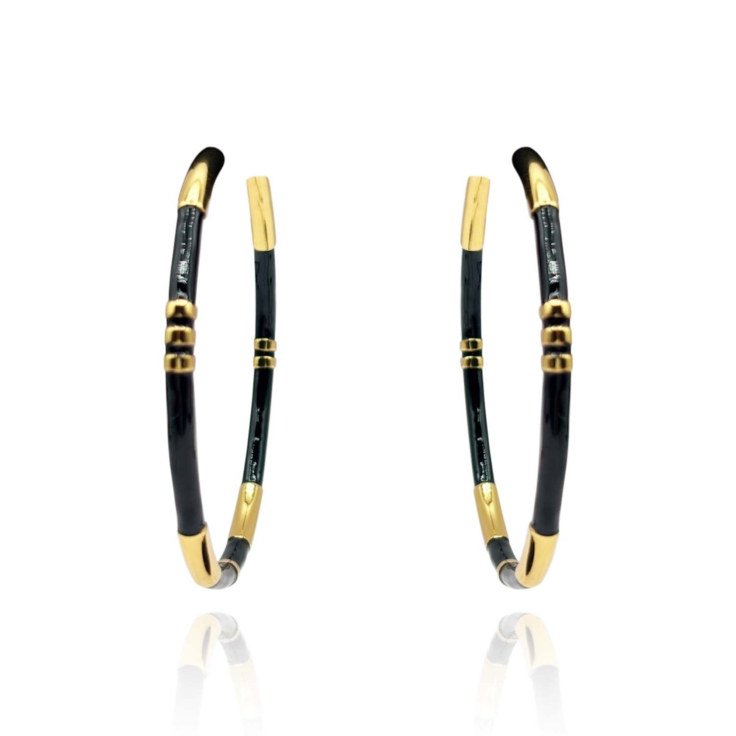 Black and Gold Stripe Hoop Eaarings