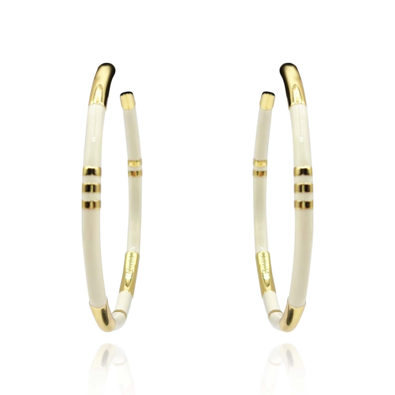 White and Gold Stripe Hoop Eaarings