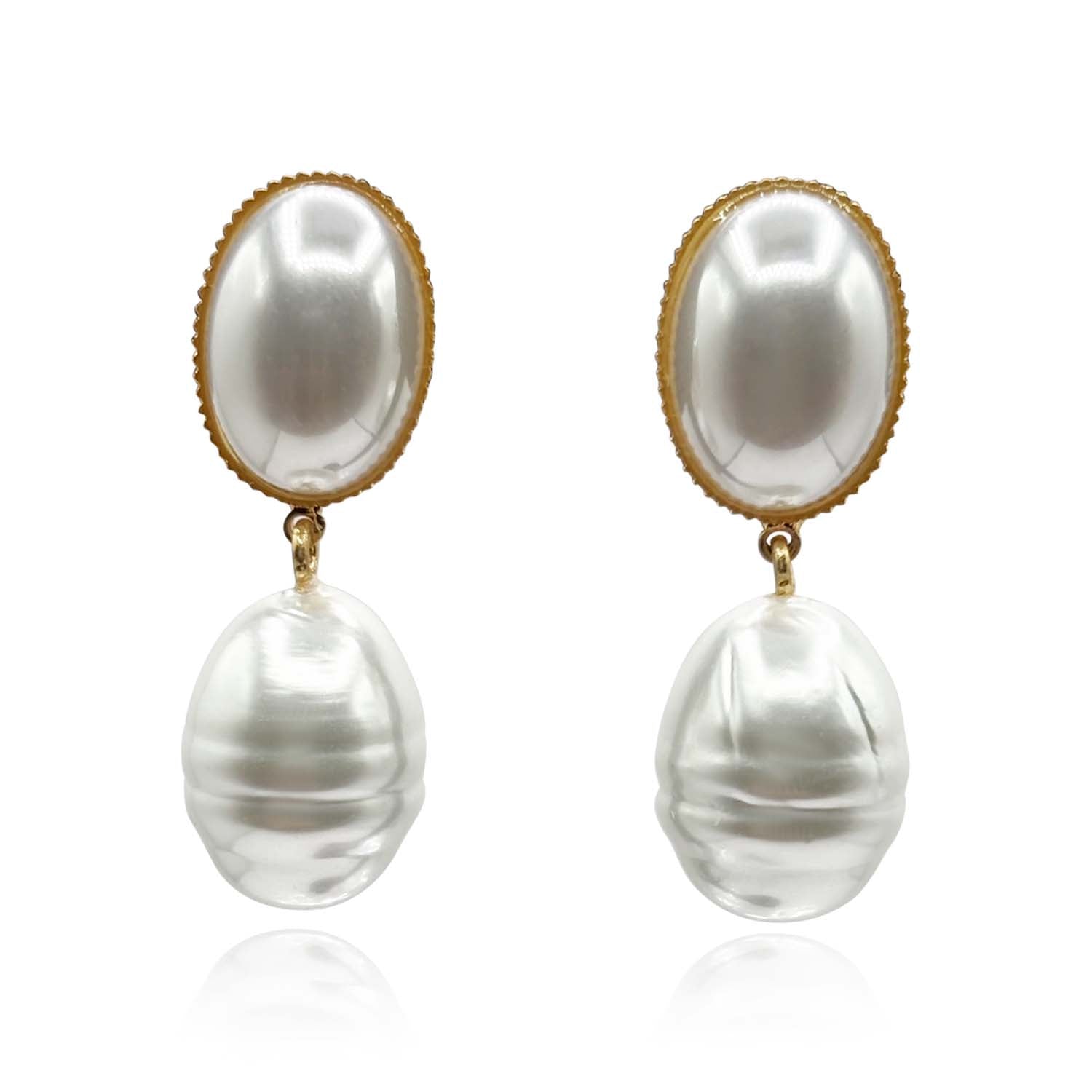 Emma Baroque White Glass Pearl Drop Pierced Earrings