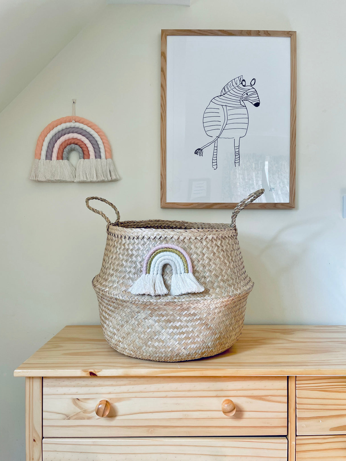 Pastel Gold Macrame Rainbow Basket - Extra Large