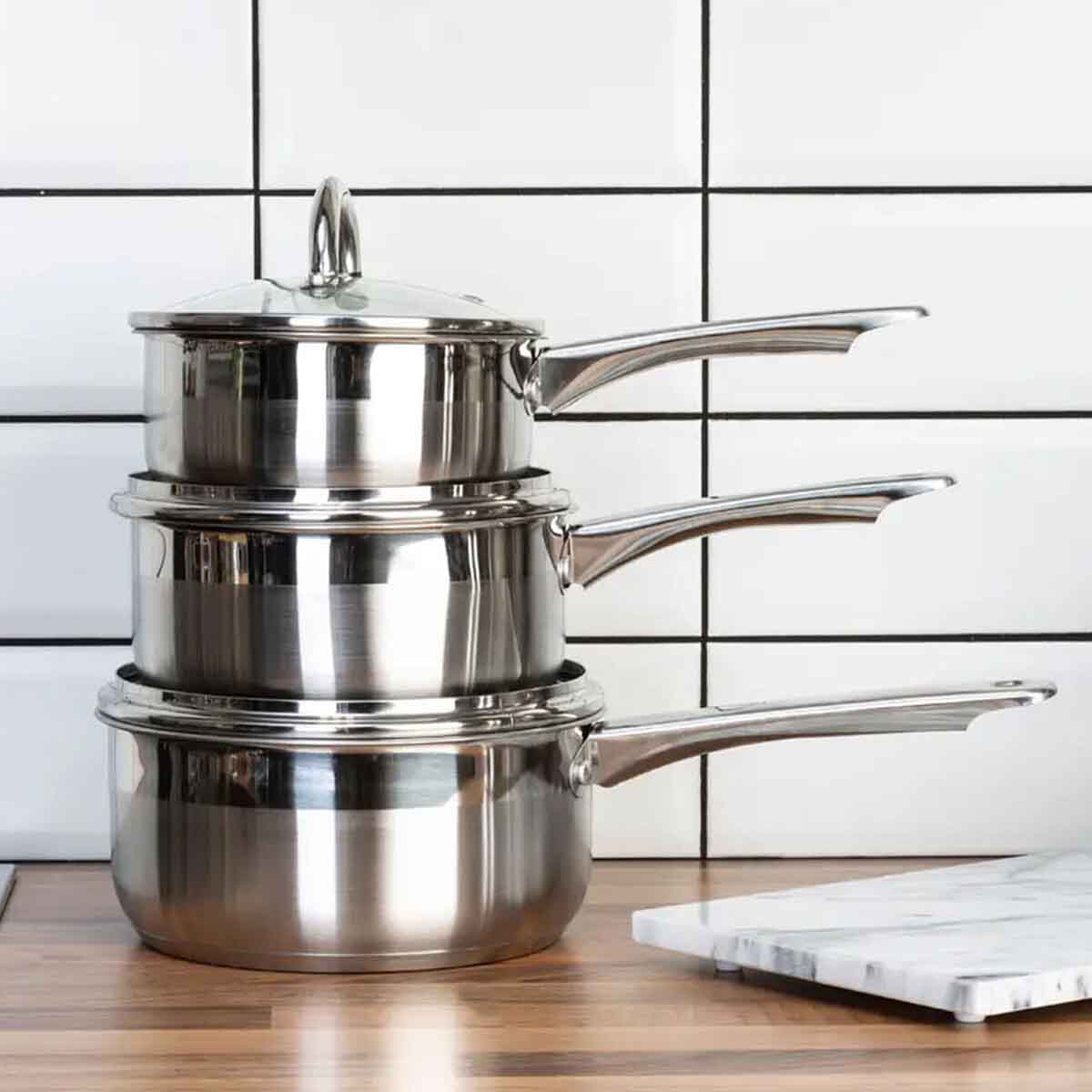 Crosse Two Tone Stainless Steel 3pc Pan Set
