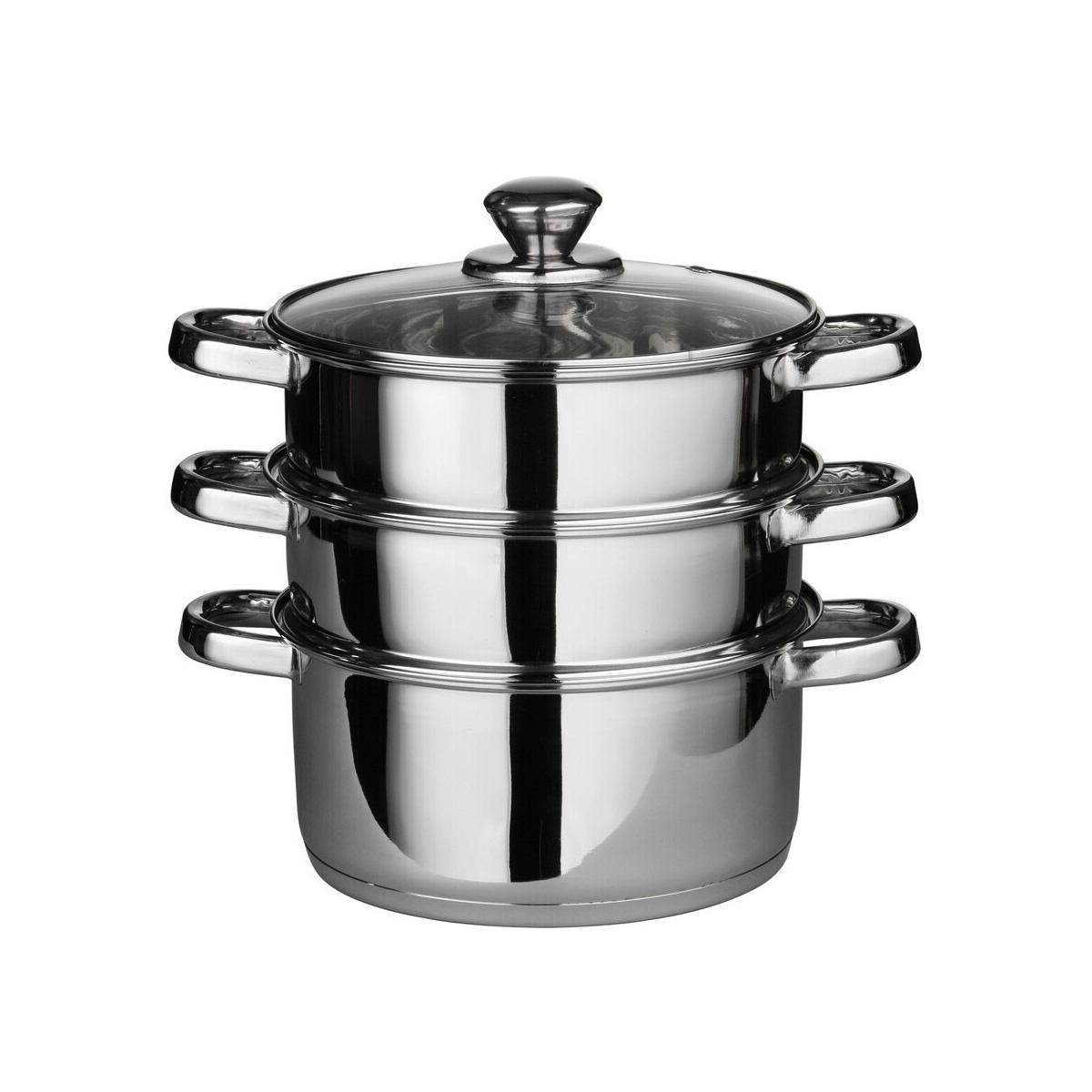 3 Tier Stainless Steel Steamer with Glass Lid