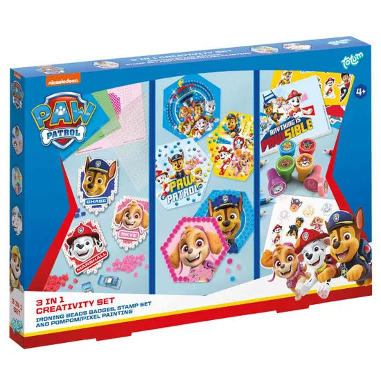 Paw Patrol 3 in 1 Creative Set - An Iron on Beads, Stamp Set and Pompom Pixel Paint Triple Pack