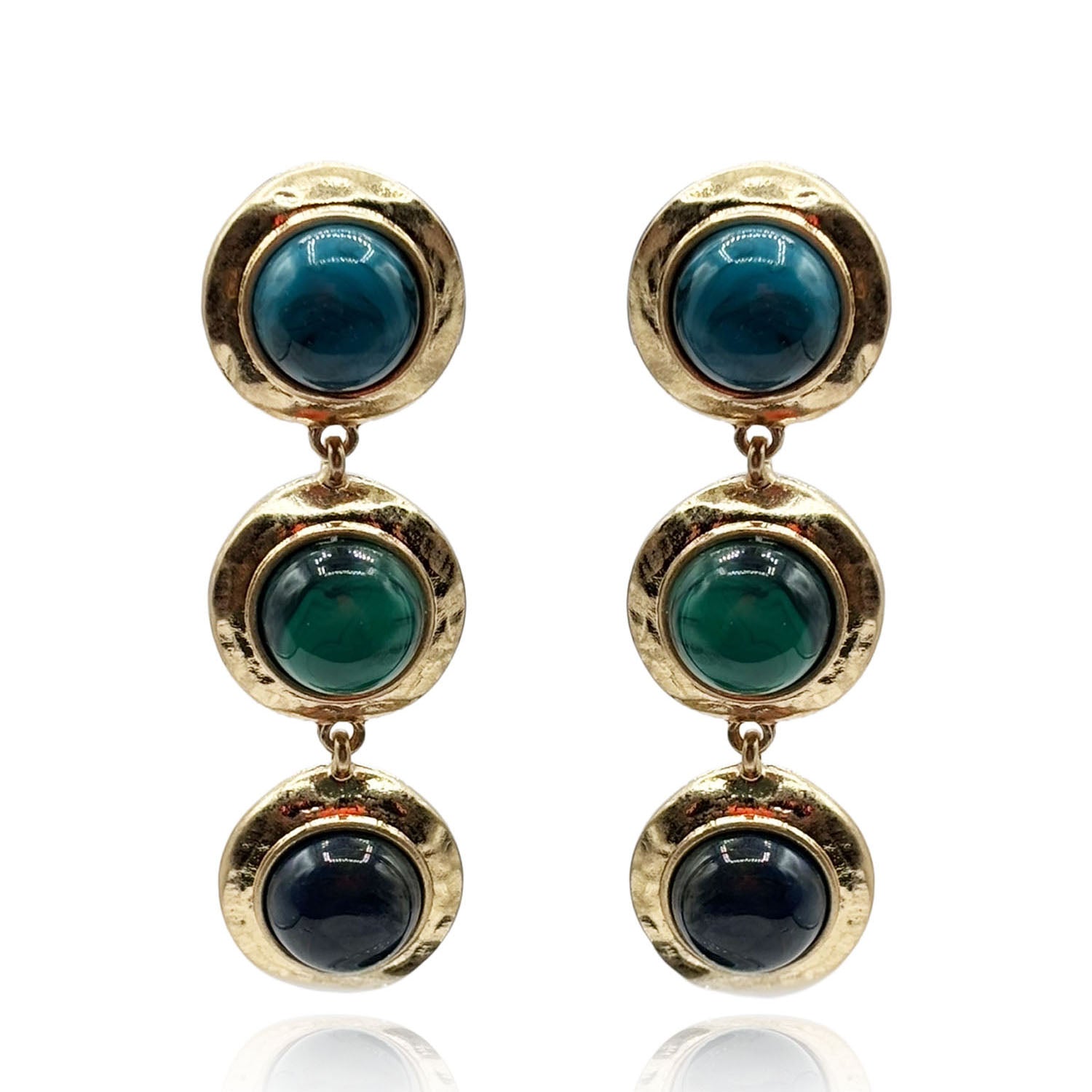Flora Three Stone Turquoise and Malachite Resin Pierced Earrings