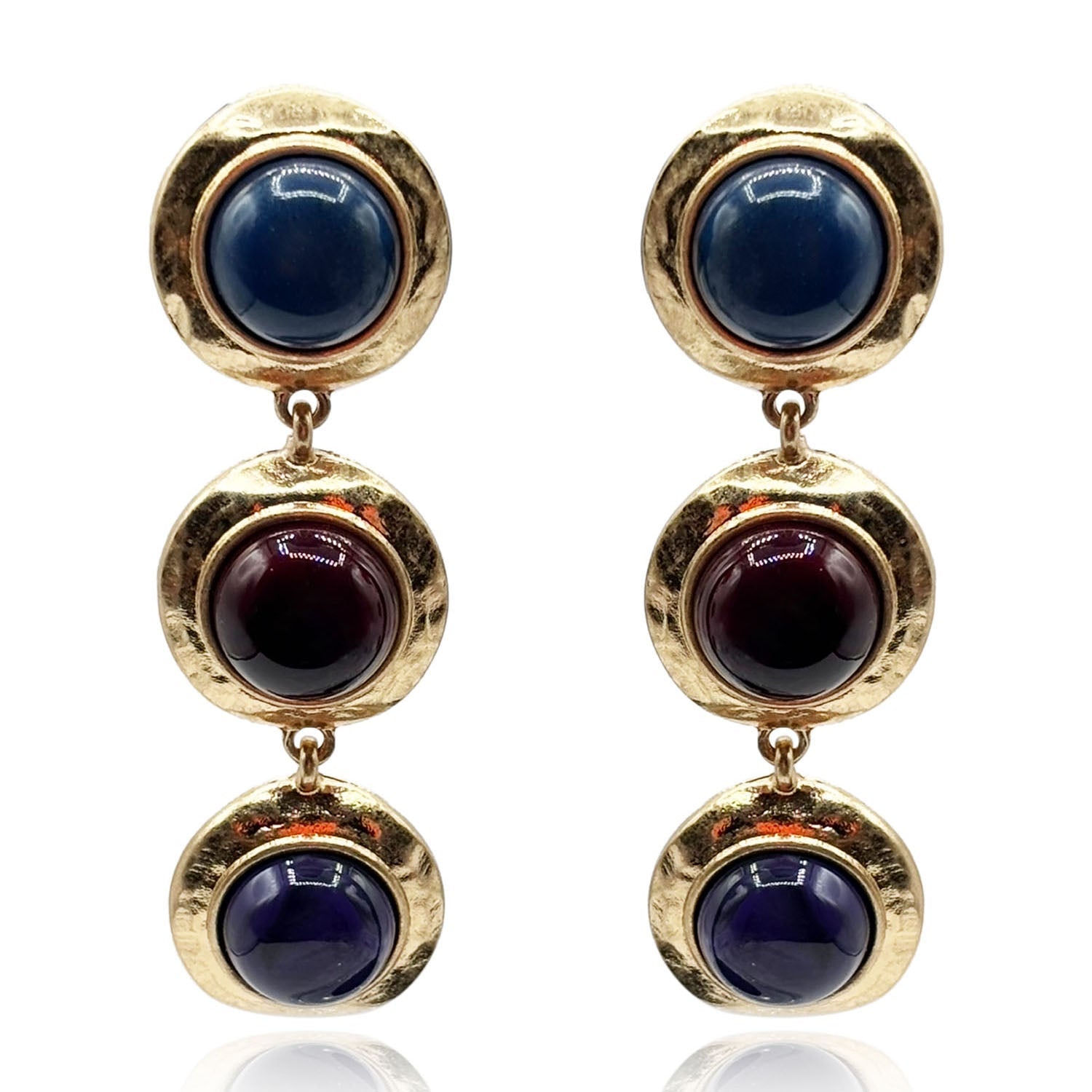Flora Three Stone Lapis and Carnelian Resin Pierced Earrings