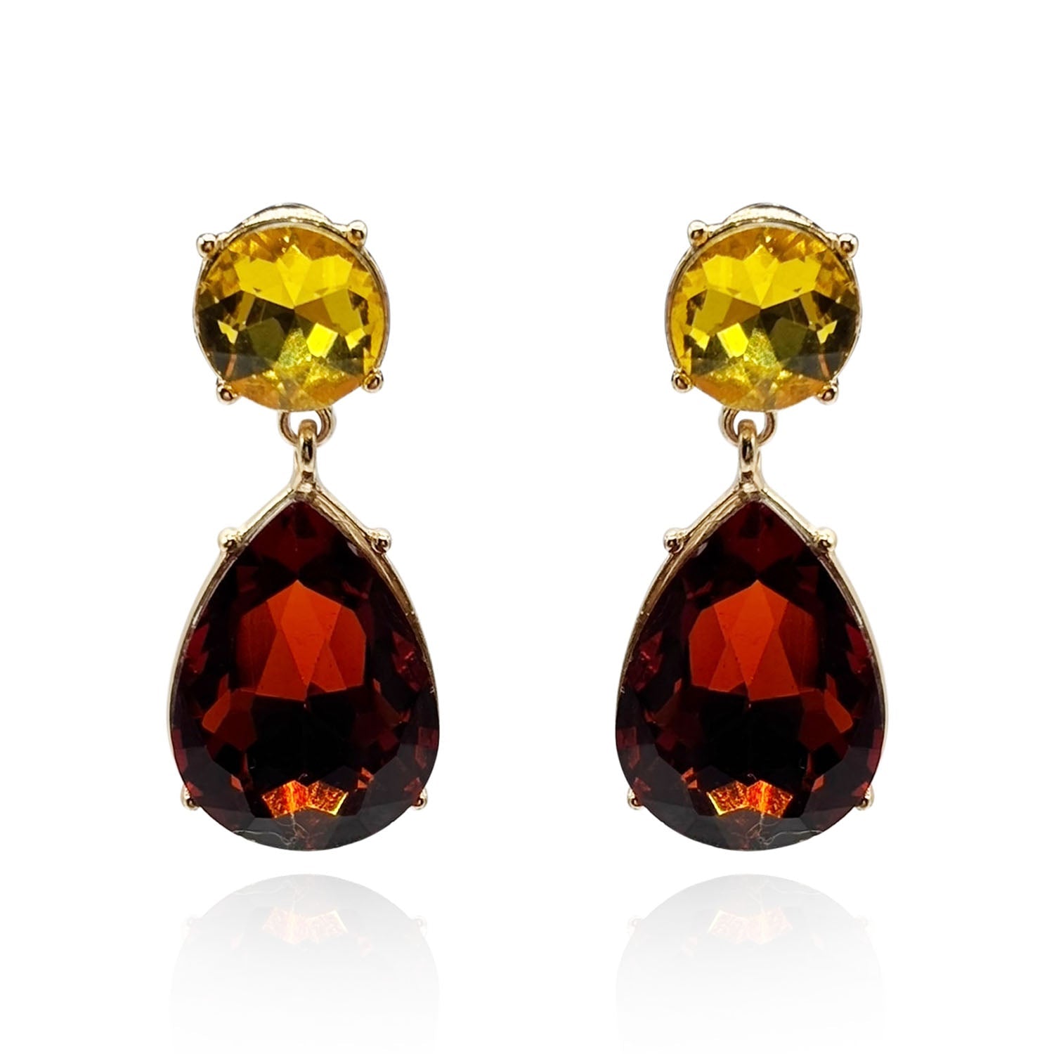 Marina Light Topaz and Dark Topaz Pear Shape Clip on Drops