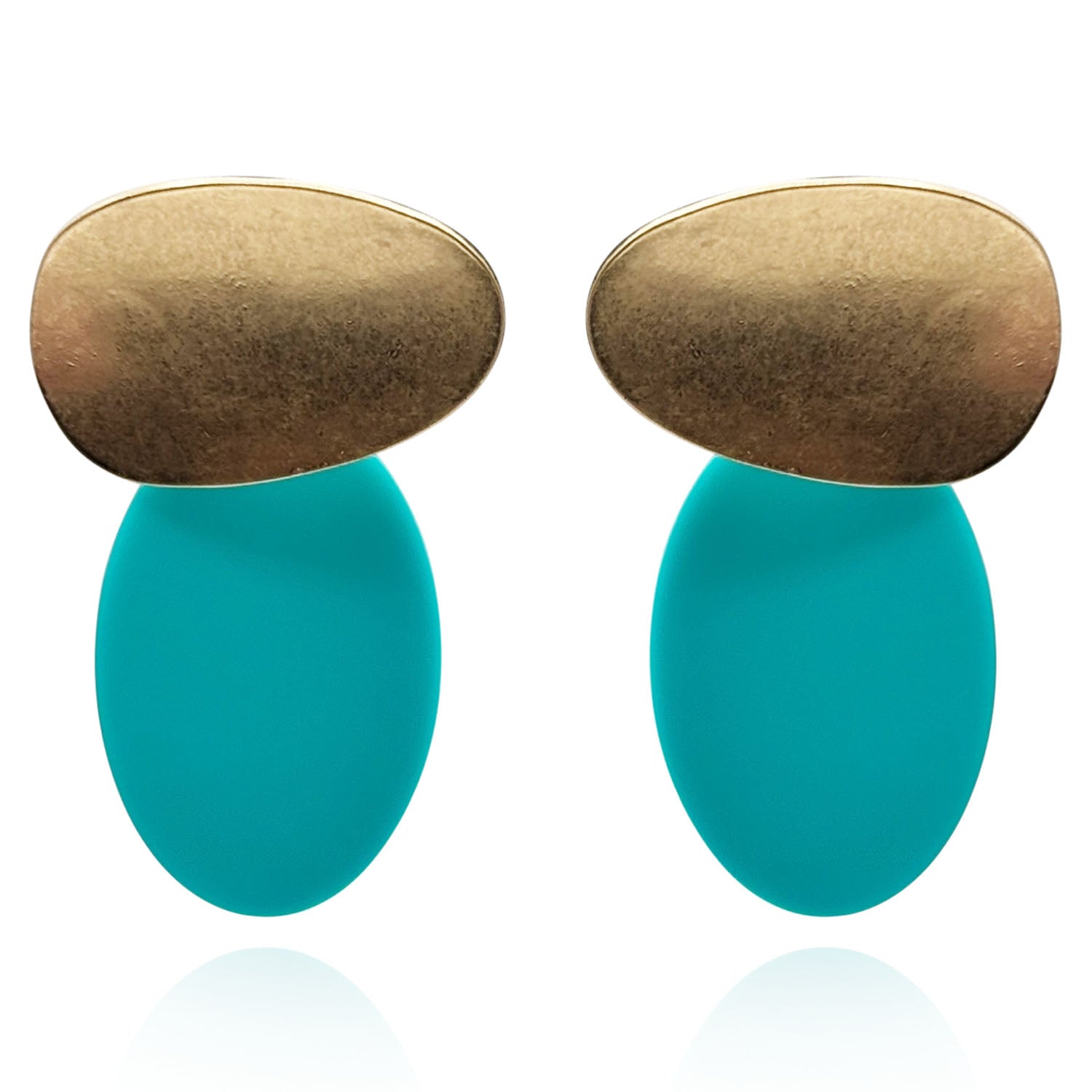 Chiara Worn Gold and Turquoise Pierced Resin Drop Earrings