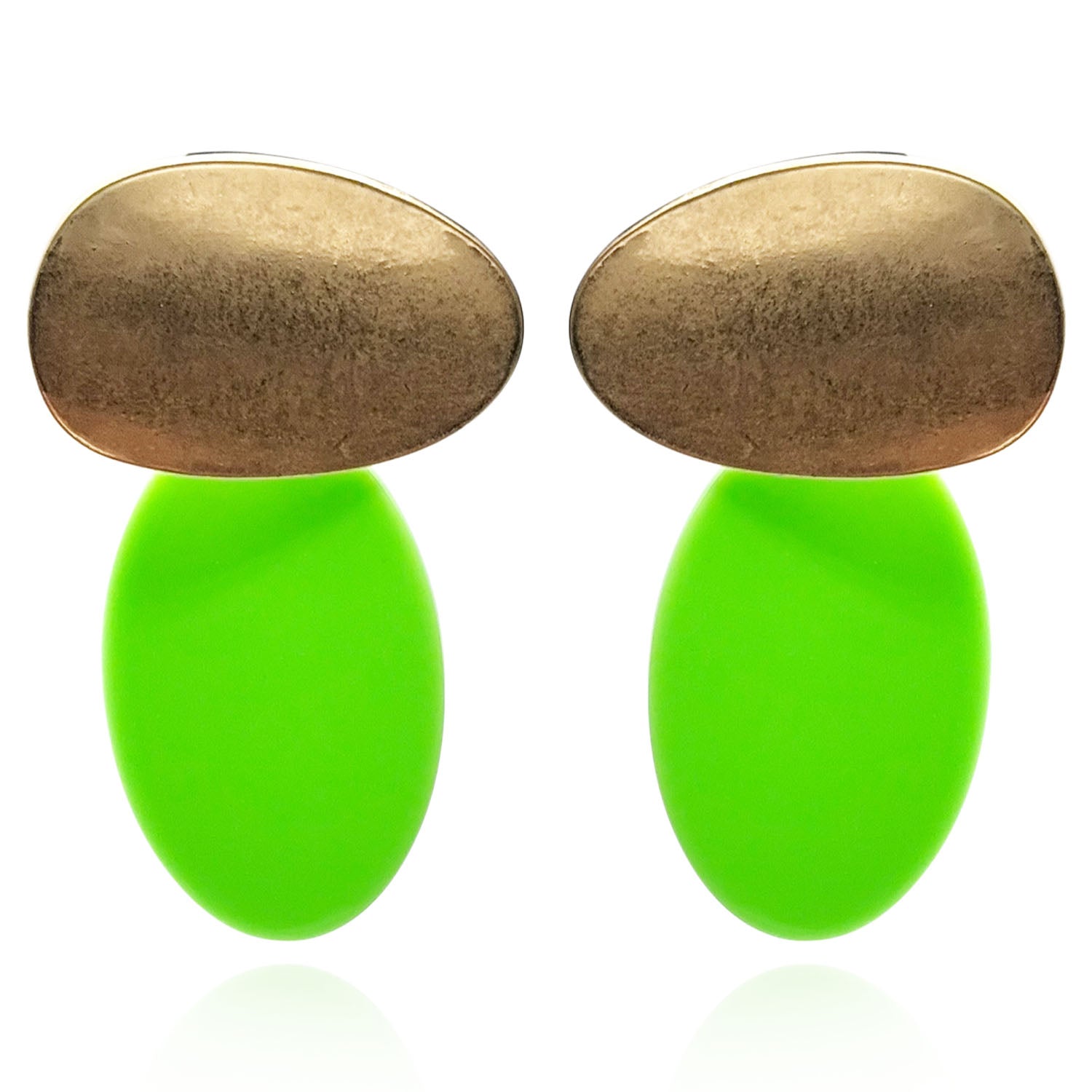 Chiara Worn Gold and Lime Green Pierced Resin Drop Earrings