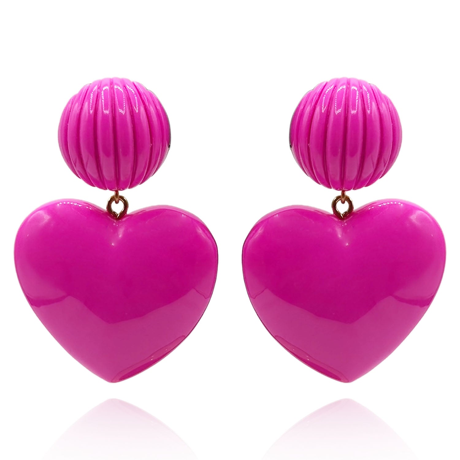 Amour Carved Fuschia Resin Pierced Heart Drop Earrings