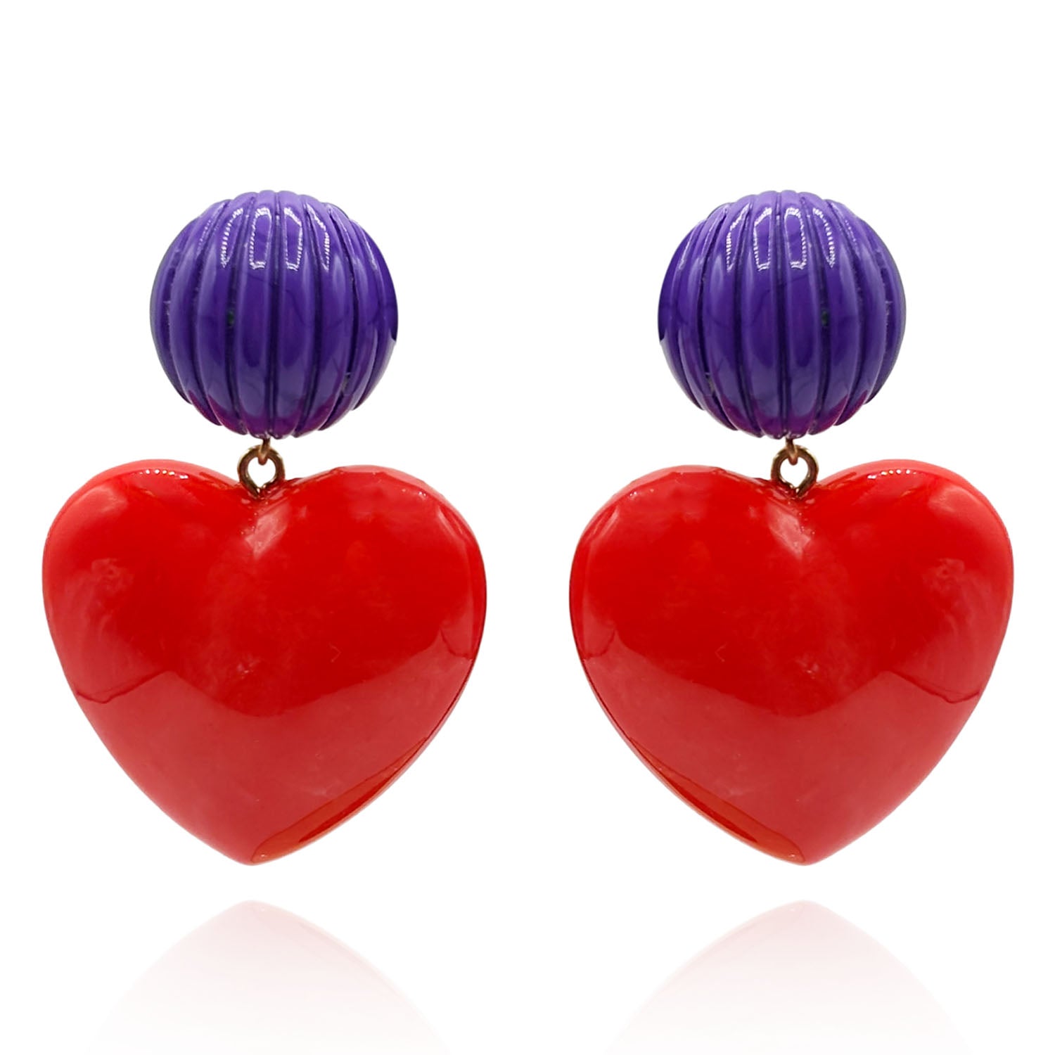 Amour Carved Purple Pierced Resin With Ruby Red Resin Heart Drop