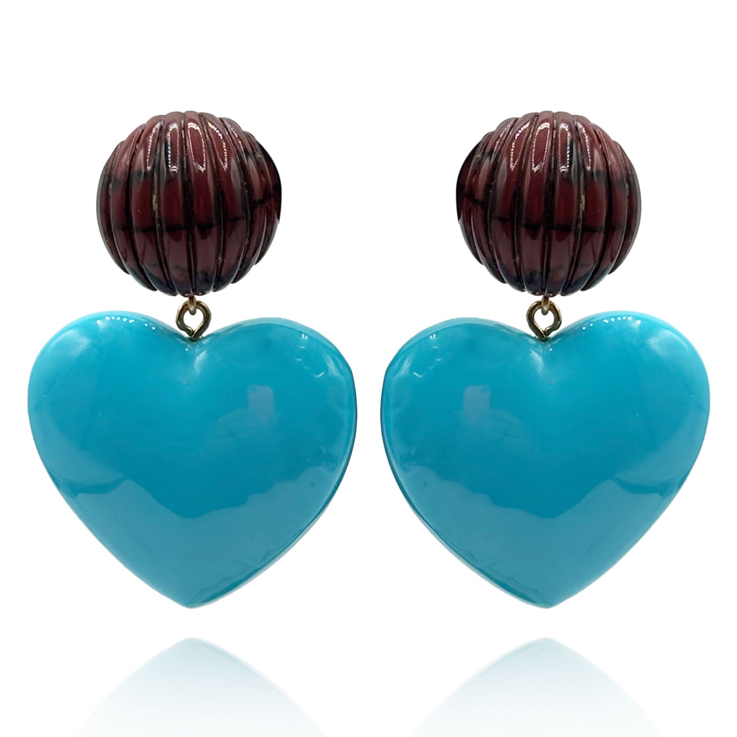 Amour Carved Tortoise Clip Resin With Turquoise Heart Drop