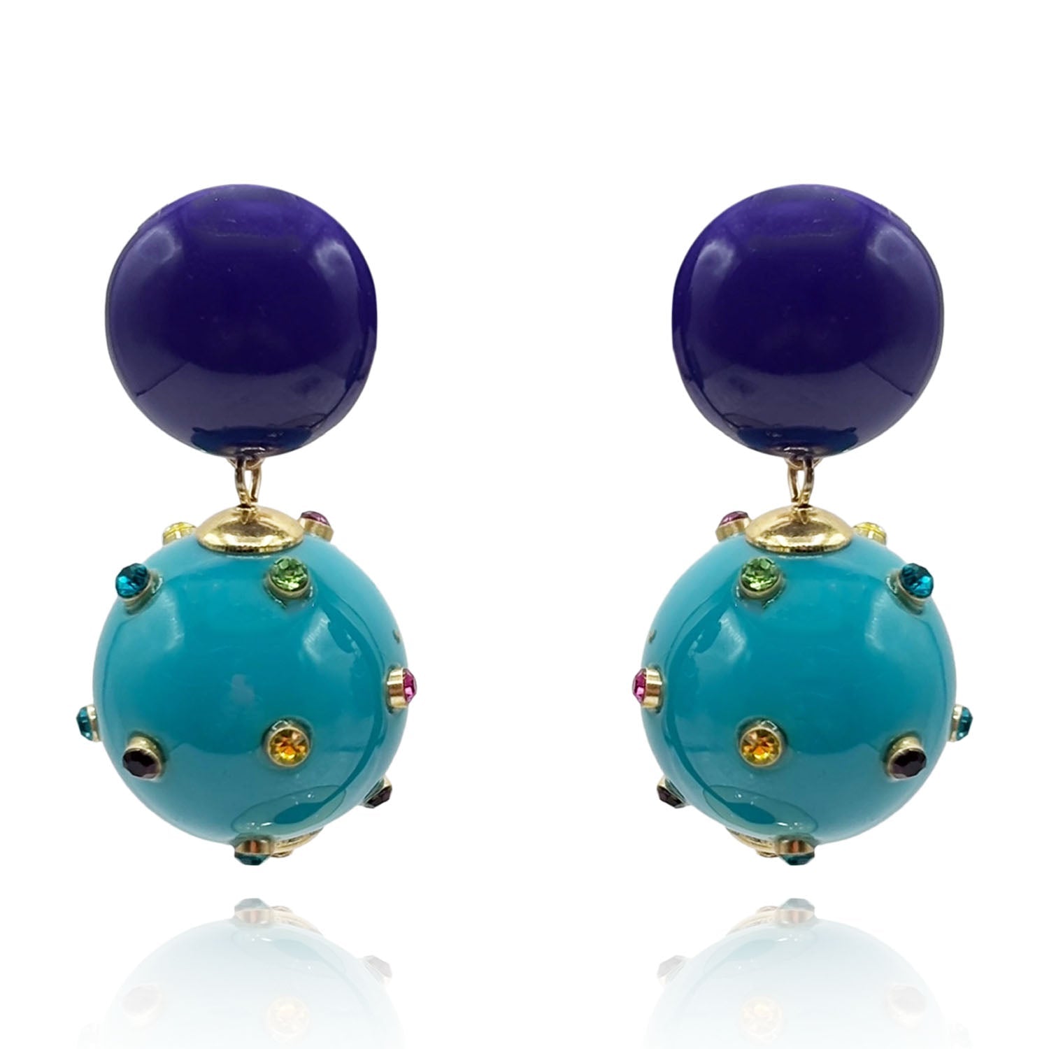 Valentina Purple and Turquoise Resin Studded Pierced Earrings