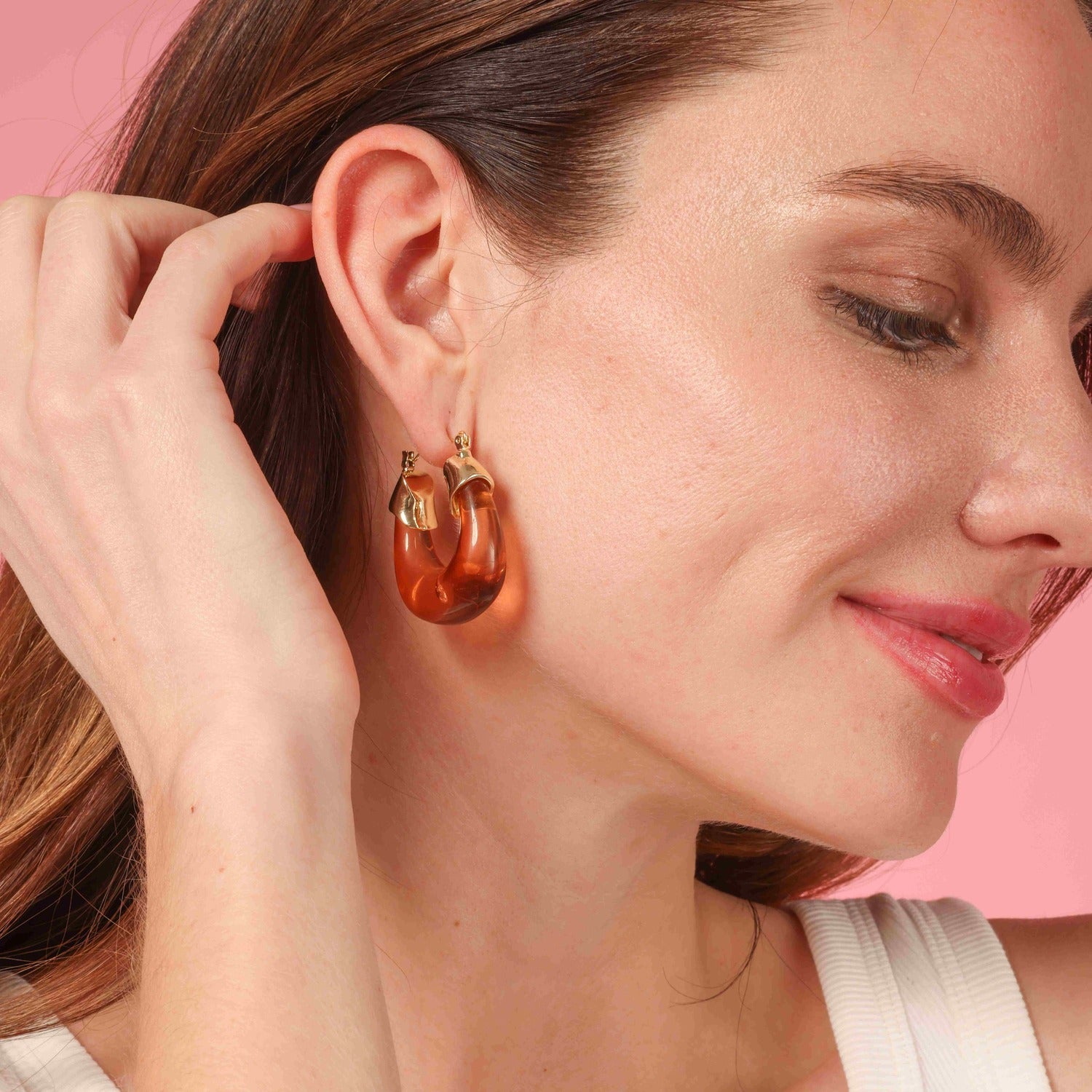 Topaz Resin and Gold Hoop Earrings