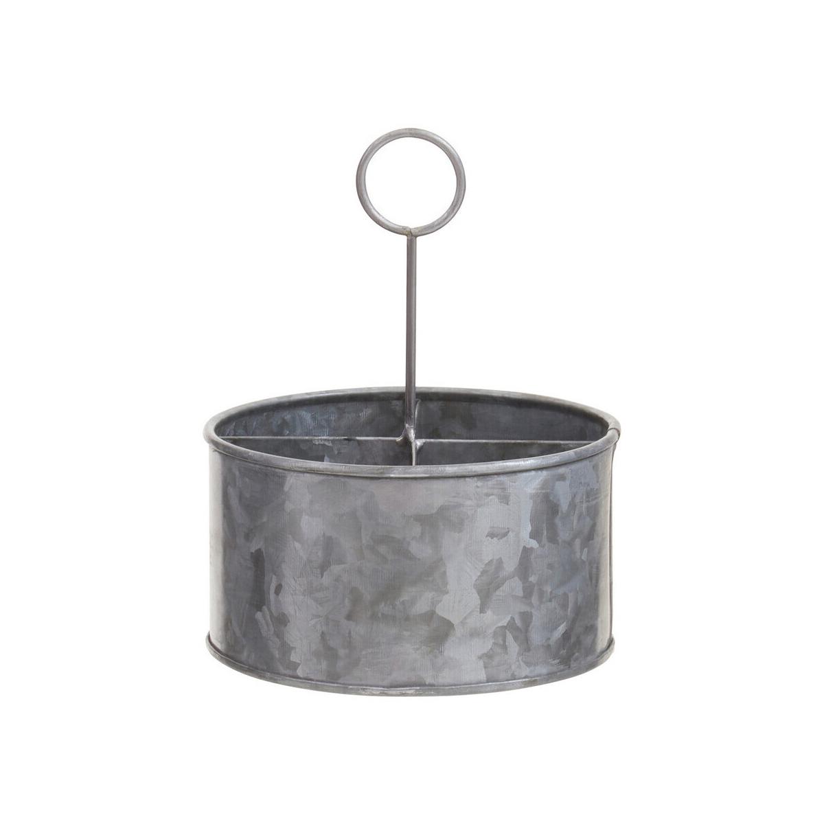 Drummond Four Compartment Round Galvanised Steel Cutlery Caddy