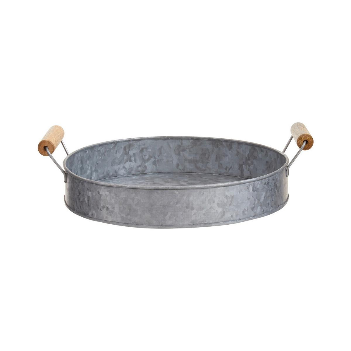 Drummond Round Galvanised Steel Tray With Wood Handles