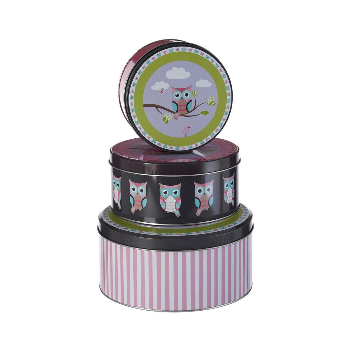 Set of Three Happy Owls Storage Tins