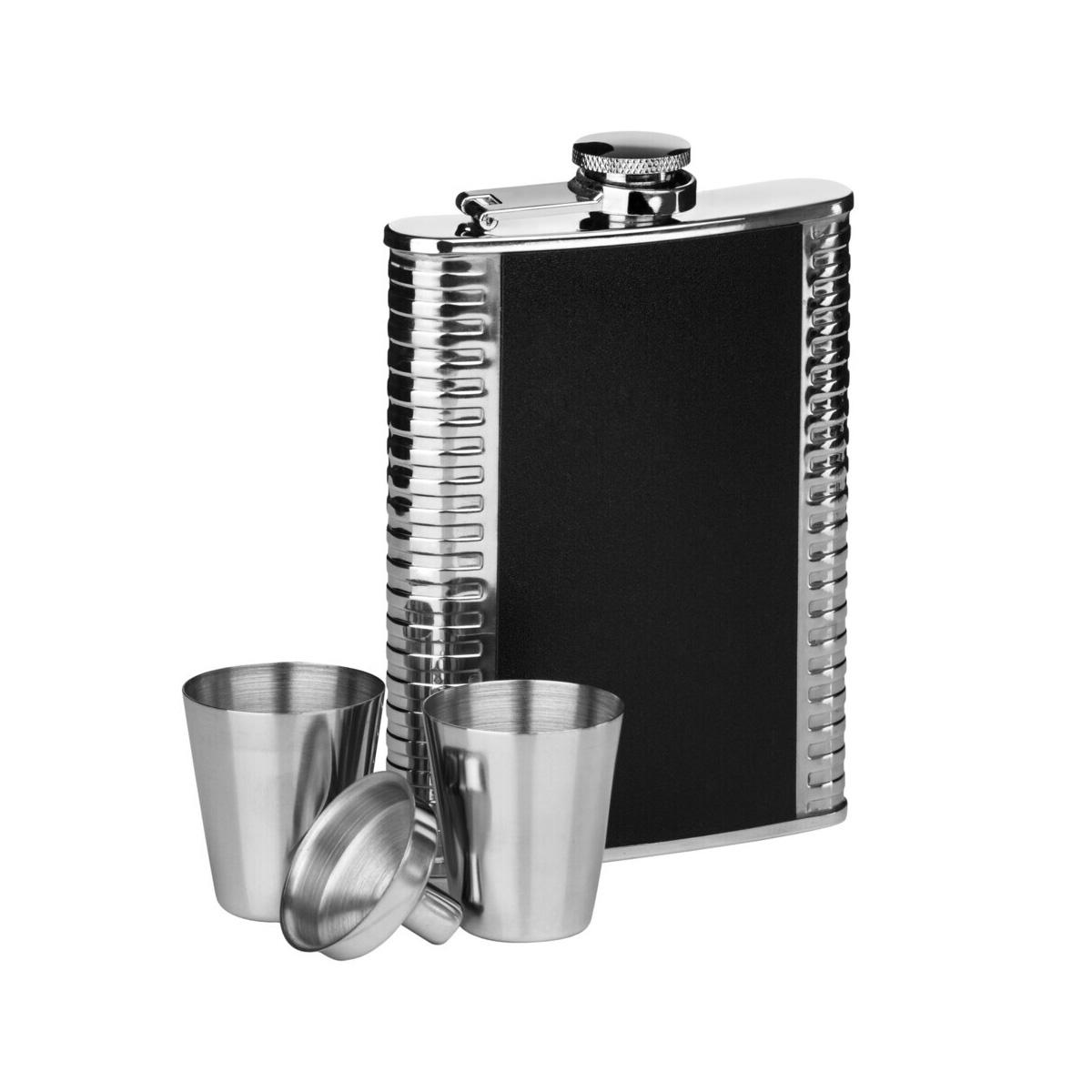 Auden Ribbed Stainless Steel Hip Flask Set
