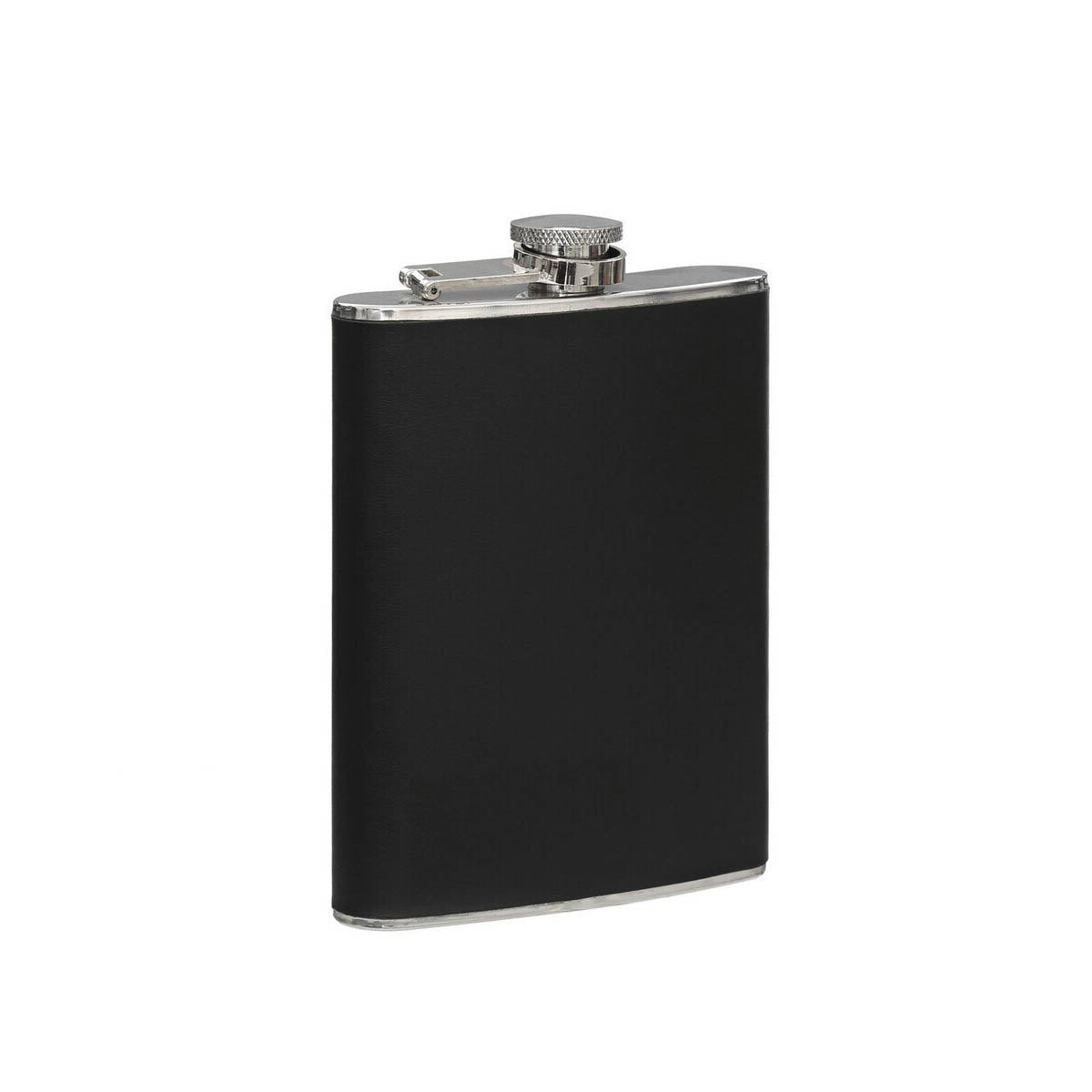 Black Leather Effect Stainless Steel Hip Flask Set