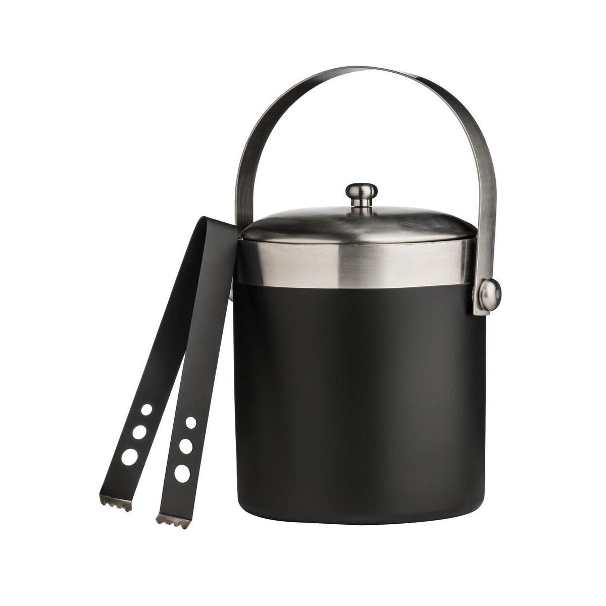 Black Enamel Ice Bucket With Tongs