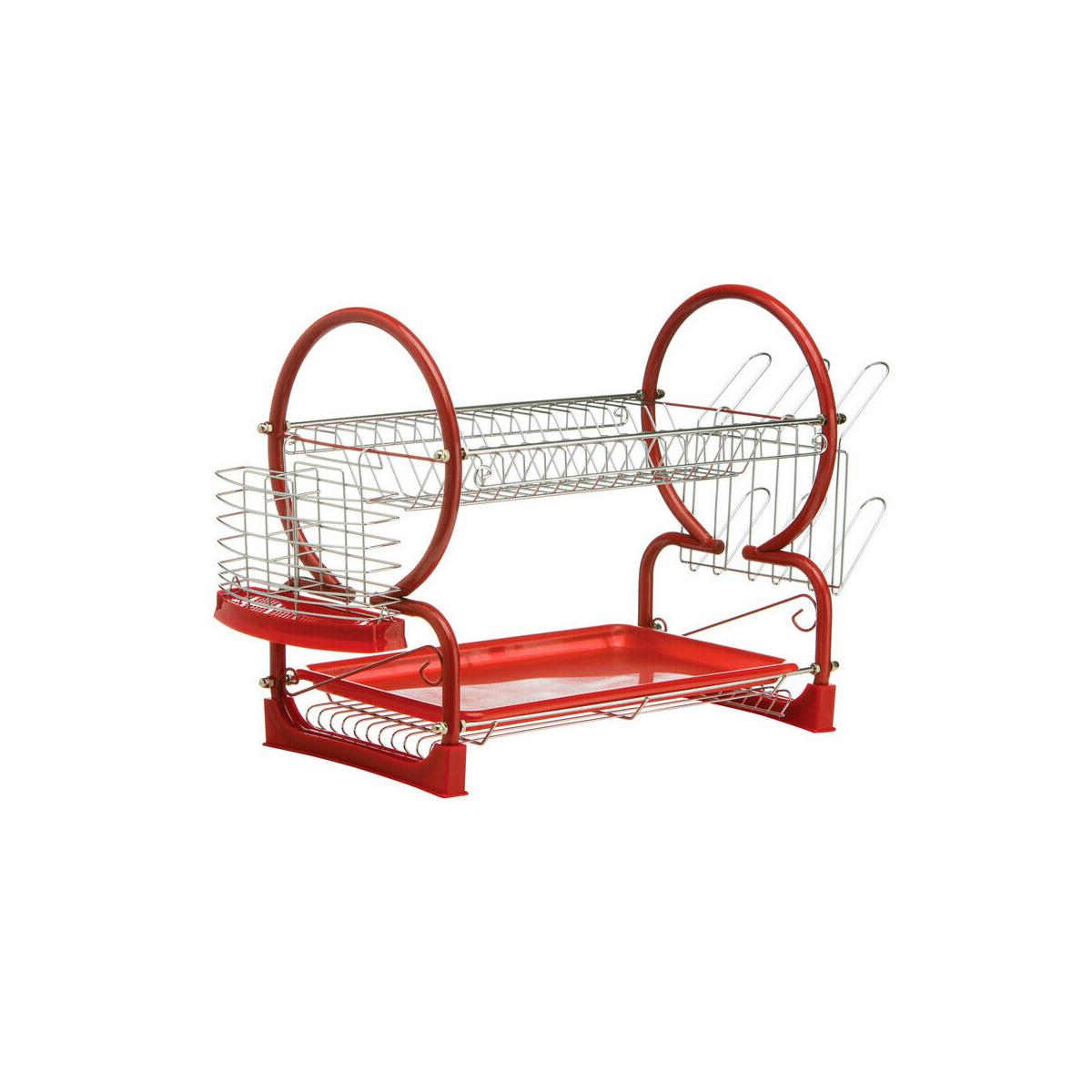 Laurie Red Enamel Coated Frame 2 Tier Dish Drainer