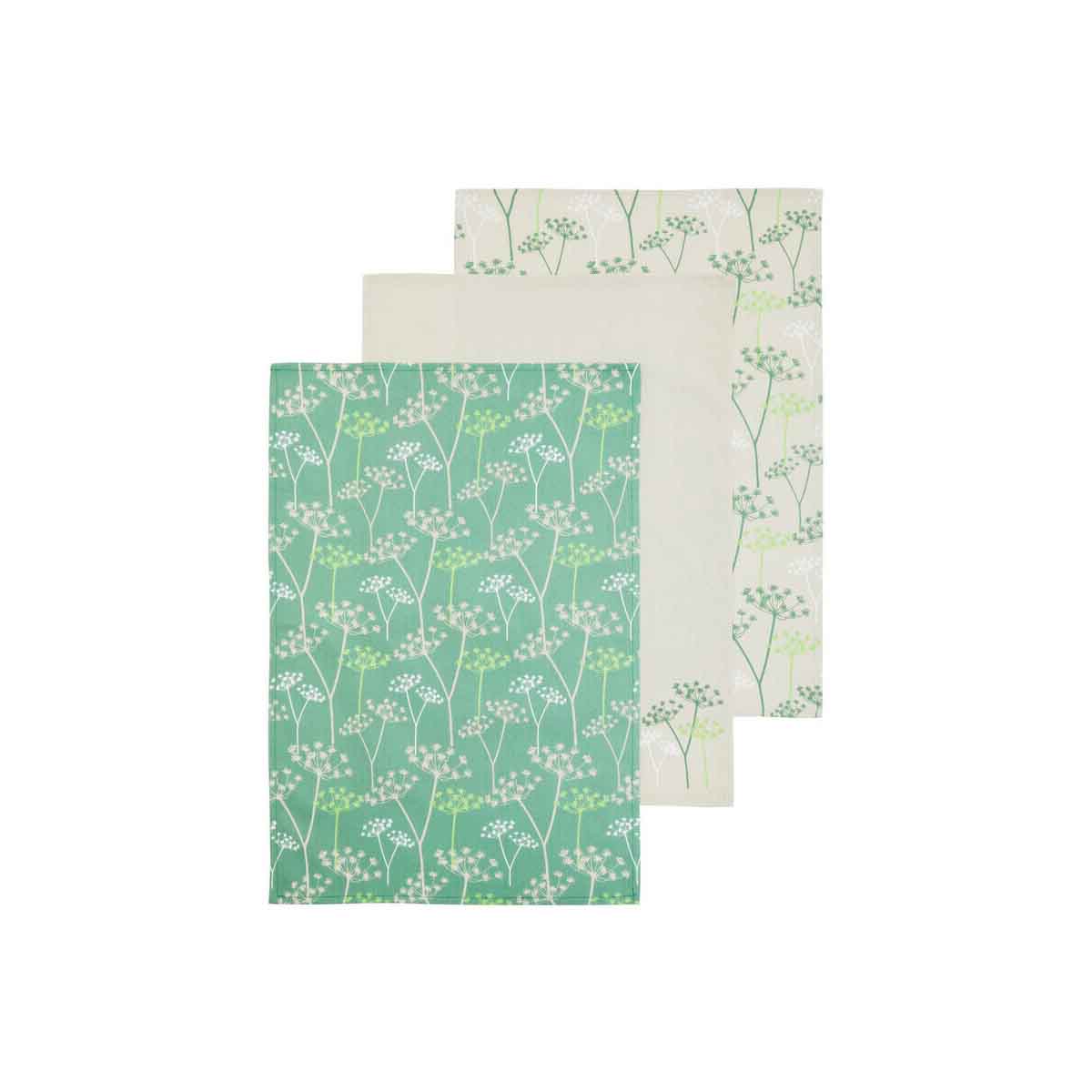 Set Of Three Cow Parsley Tea Towels