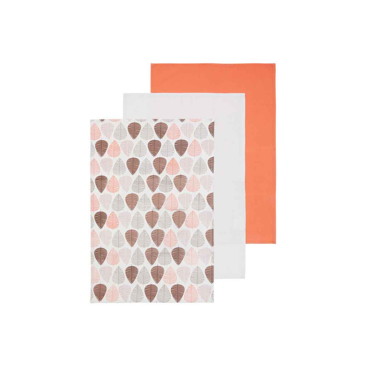Set Of Three Orange Leaf Tea Towels
