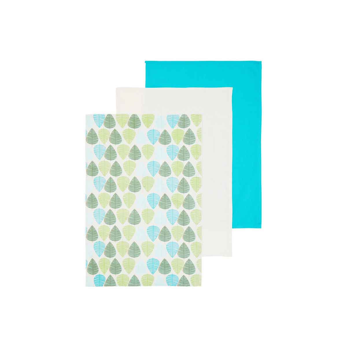 Set Of Three Green Leaf Tea Towels