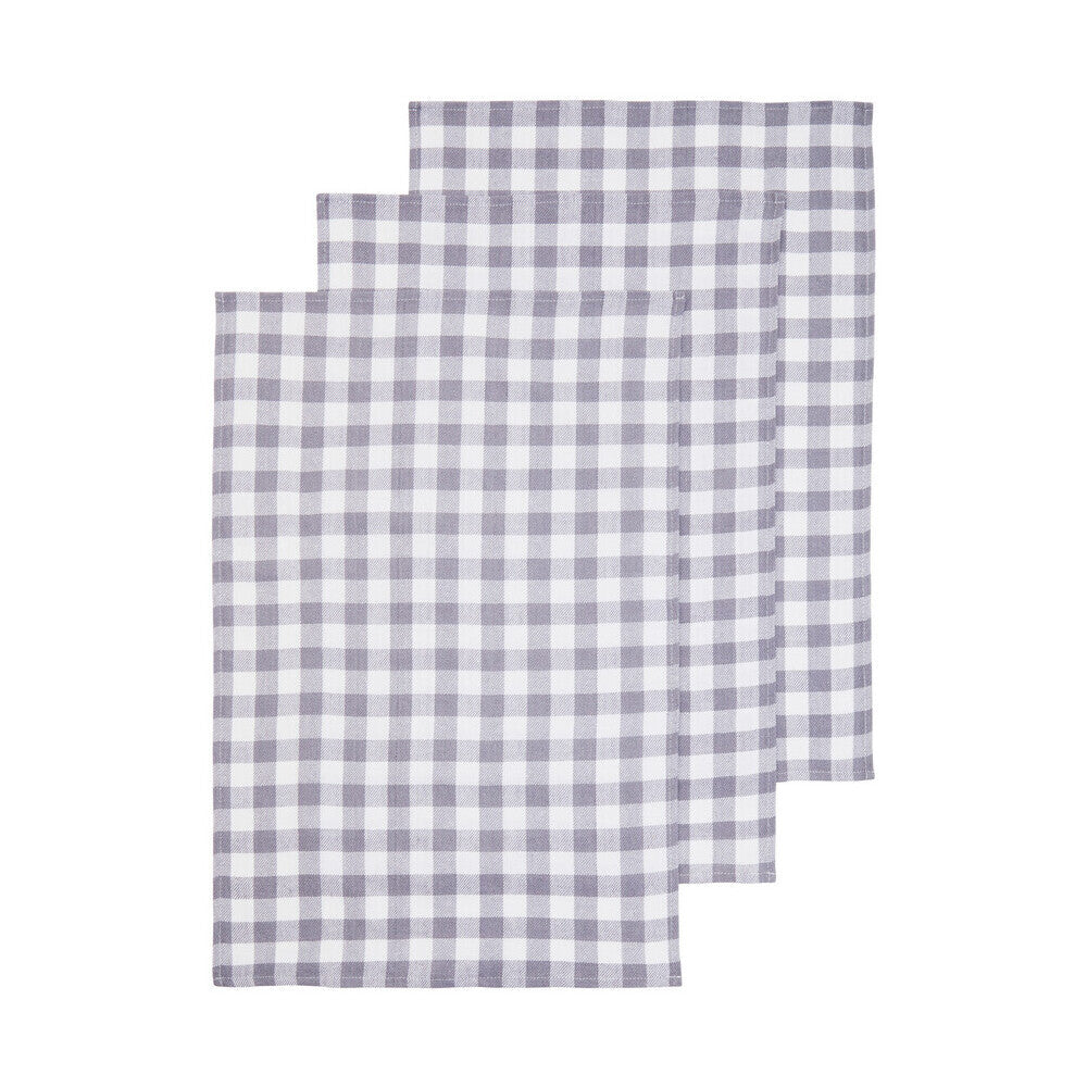Doro Set Of Three Grey And White Cotton Tea Towels