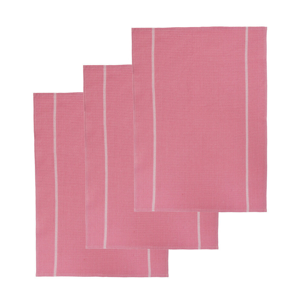 Doro Set Of Three Waffle Pink And White Tea Towels