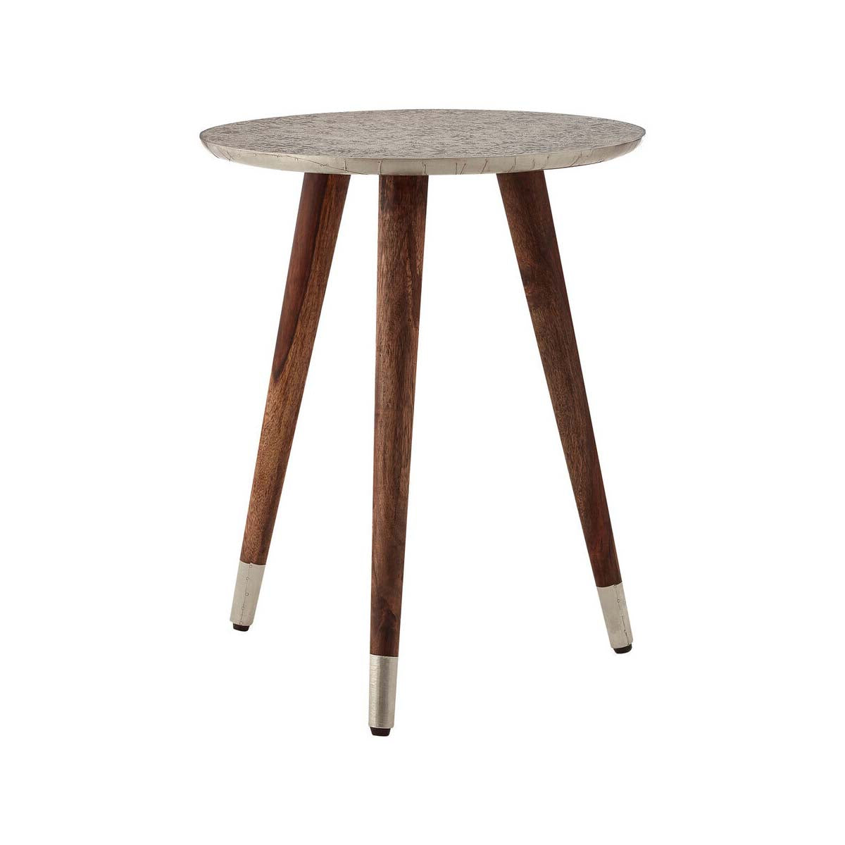 Boho White Finish Carved Metal Top Side Table