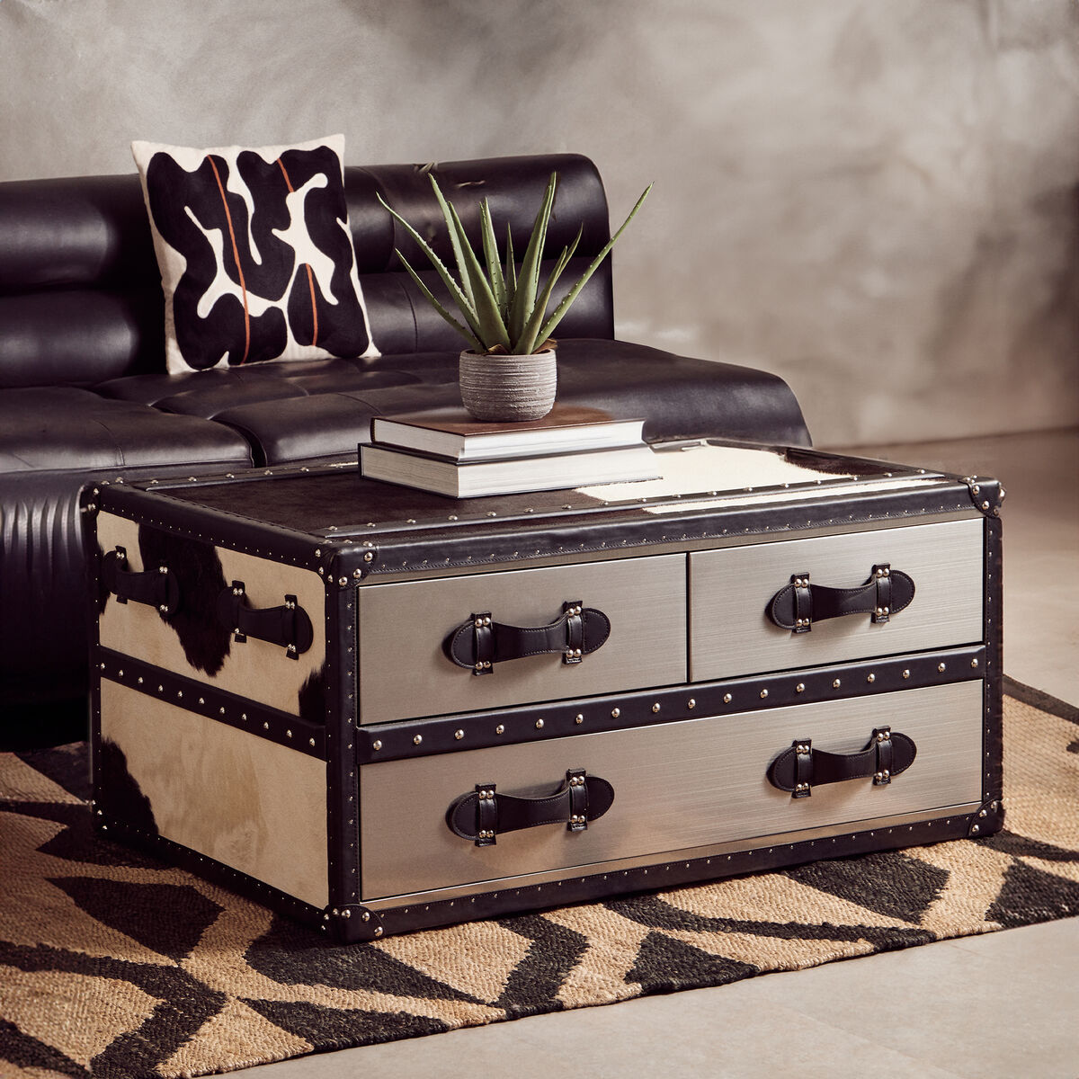 Kensington Townhouse Black And White Genuine Cowhide Coffee Table