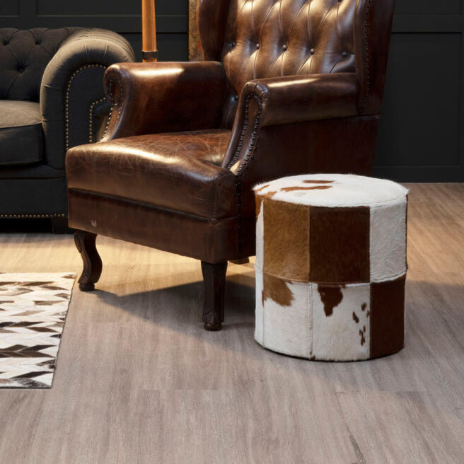 Kensington Townhouse Brown And White Genuine Cowhide Ottoman