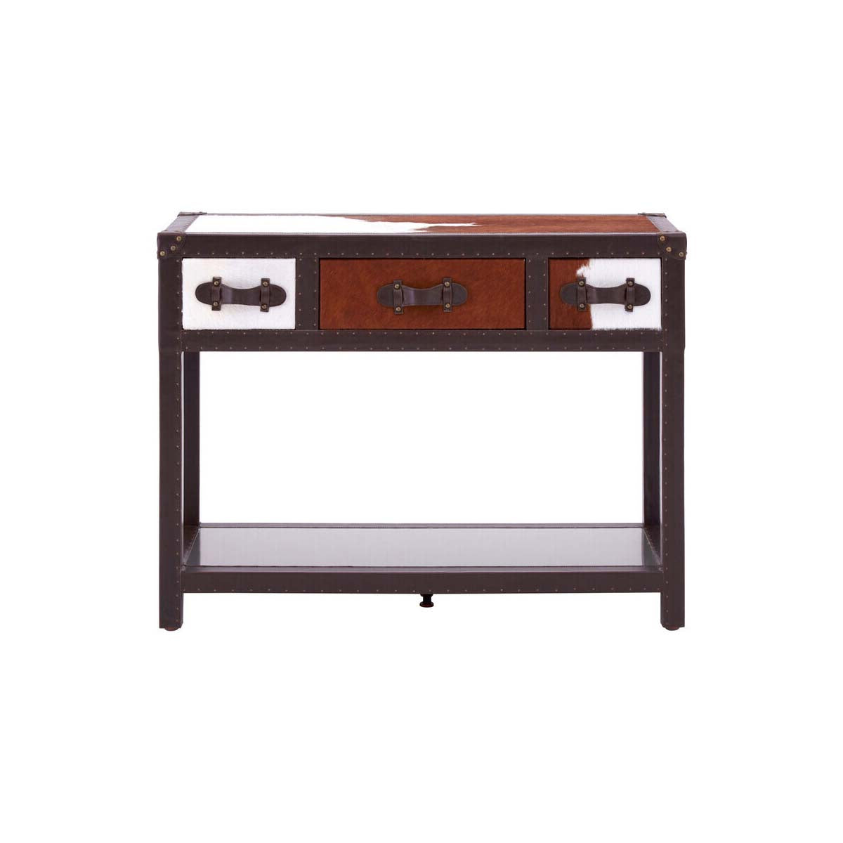 Kensington Townhouse Brown And White Genuine Cowhide 3 Drawer Table