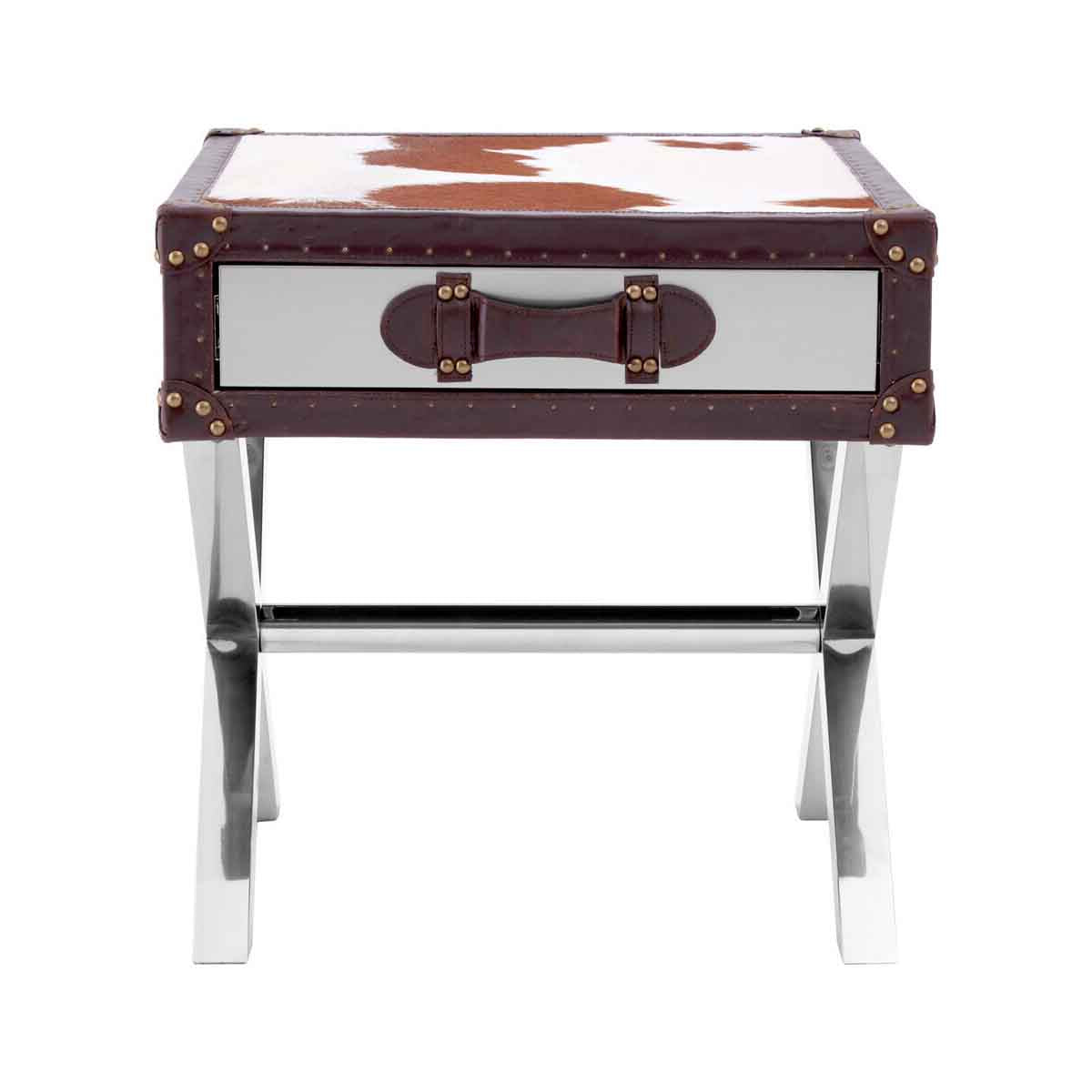 Kensington Townhouse Brown And White Genuine Cowhide One Drawer Table